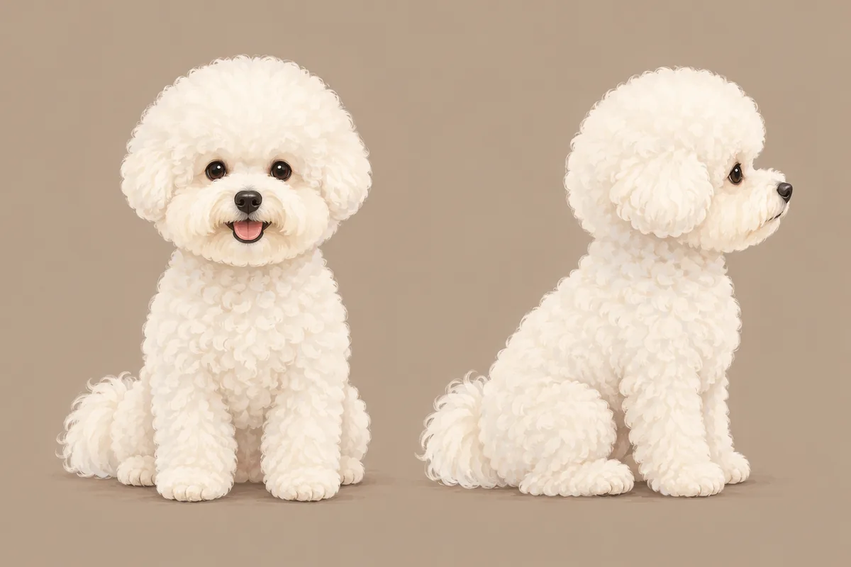 비숑 하이바컷의 정면과 측면 실루엣 비교 도해